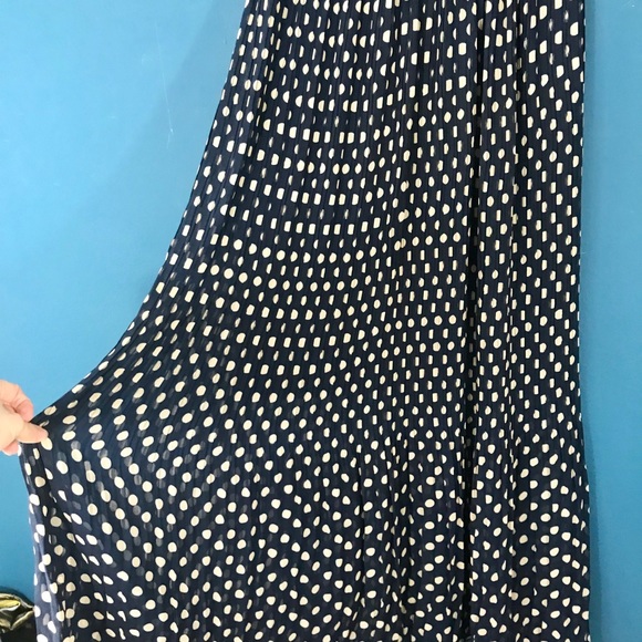 Dresses & Skirts - Polka dot Maxi Navy/Tan Belt Loop Pleated Skirt